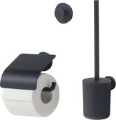 Tiger Urban - Ensemble d'accessoires de toilettes - Brosse WC avec support - Porte-rouleau papier toilette avec rabat - Crochet porte-serviette - Noir