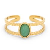 Ring - Stainless steel - Aventurine - Goudkleurig