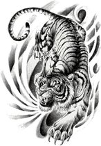 Rug tattoo hunting tiger - plaktattoo - tijdelijke tattoo - 48 cm x 34 cm (L x B)