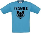 T-shirt voor kinderen met opdruk “Foxwild” | Attoll blauw t-shirt | opdruk zwart | T-shirt met tekst