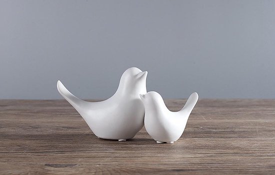Set van 2 witte vogeltjes - 9 en 13 cm - Beeldjes - Wit - Set Decoratie - Keramiek | bol.com