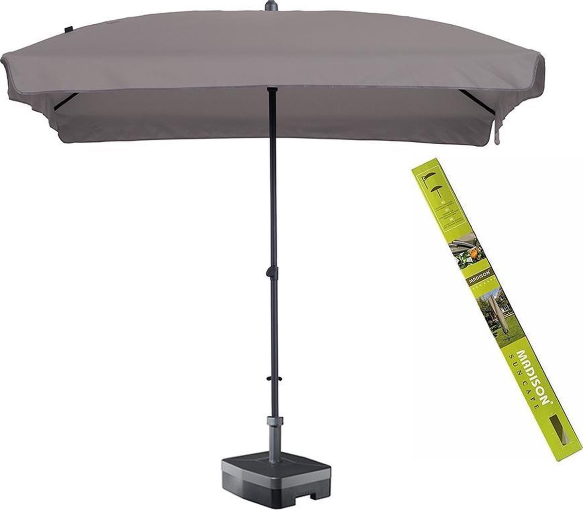 Rechthoekige parasol taupe met voet en hoes! Madison Patmos 210 x 140 cm - Madison