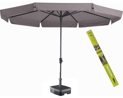 Parasol rond taupe met voet en hoes! Madison Syros 350 cm | Complete set ronde parasol van Madison