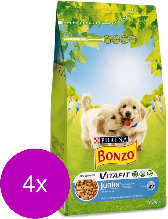 Bonzo Vitafit Junior Kip&Melk&Groente - Hondenvoer - 4 x 1.5 kg