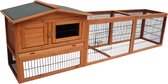 Konijnenhok met ren – Groot konijnenhok voor buiten met nachthok en ruime uitloop – 230x53x70 cm – Flamingo Konijnenhok Jumbo Classic Bruin