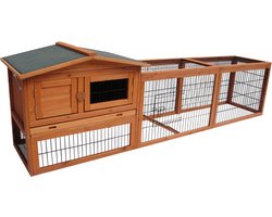 Konijnenhok met ren – Groot konijnenhok voor buiten met nachthok en ruime uitloop – 230x53x70 cm – Flamingo Konijnenhok Jumbo Classic Bruin