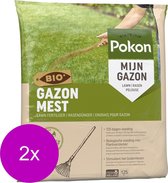 Pokon Bio Gazonmest - 2 x 8,4kg - Mest  - Geschikt voor 2 x 125m² - 120 dagen biologische voeding - Voordeelverpakking