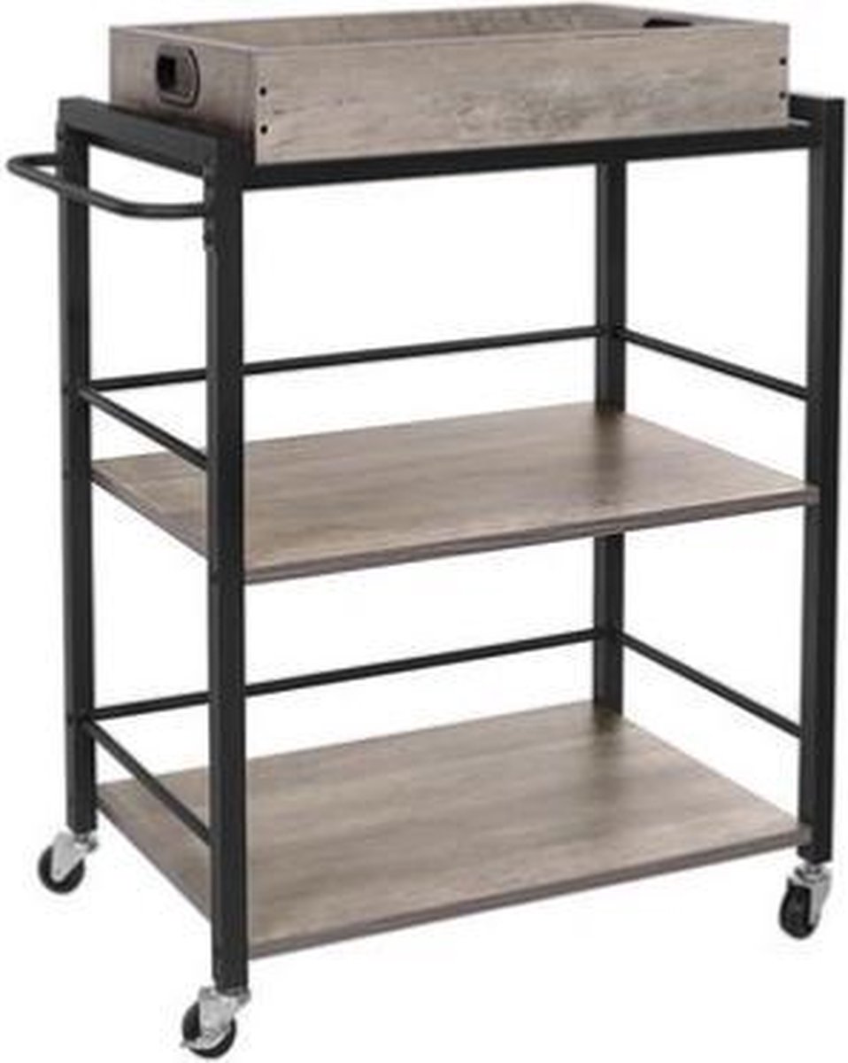 Segenn's Vintage Keukenwagen - Serveerwagen - keukentrolley op wieltjes - greige zwart - Industriële Trolley - 65 x 40 x 86 cm