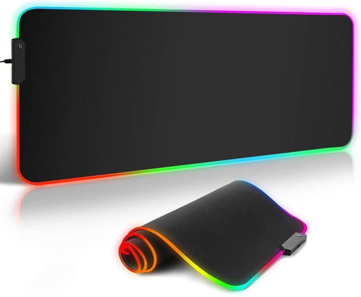 Gaming Muismat XXL RGB Grote Mouse Pad 800 x 300 x 4 mm met 12 verlichtingsmodi onderkant van rubber antislip waterdicht oppervlak Muismat XXL voor gamer computer pc en Mac (Zwart)