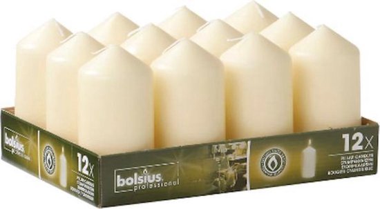 12 bougies pilier ivoire Bolsius 80/60 (22 heures)