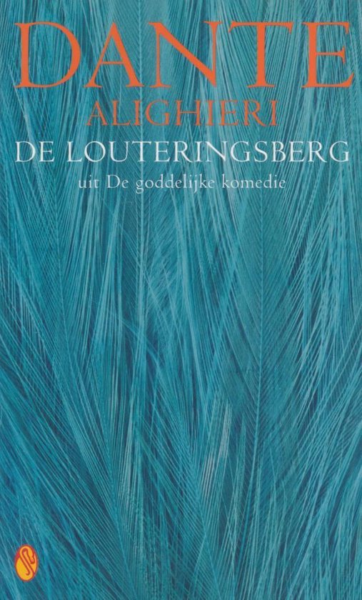 Boek "De Louteringsberg" van Dante Alighieri, met blauwe veren op de kaft.