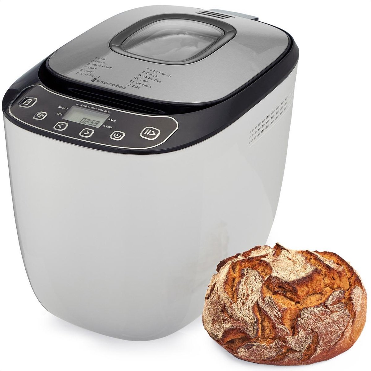 Machine à pain KitchenBrothers - 12 programmes de cuisson - Groot ou Klein  pain - Set... | bol.com