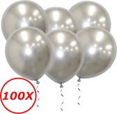 Luxe Chrome Ballonnen Zilver 100 Stuks - Helium Ballonnenset Metallic Silver Feestje Verjaardag Party