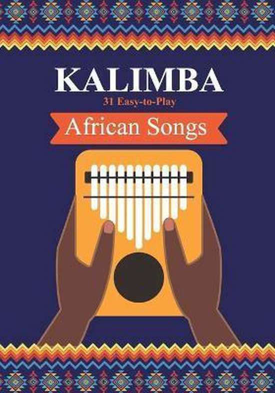 Kalimba avec 31 chansons africaines, tenu dans les mains, avec bordure décorative.