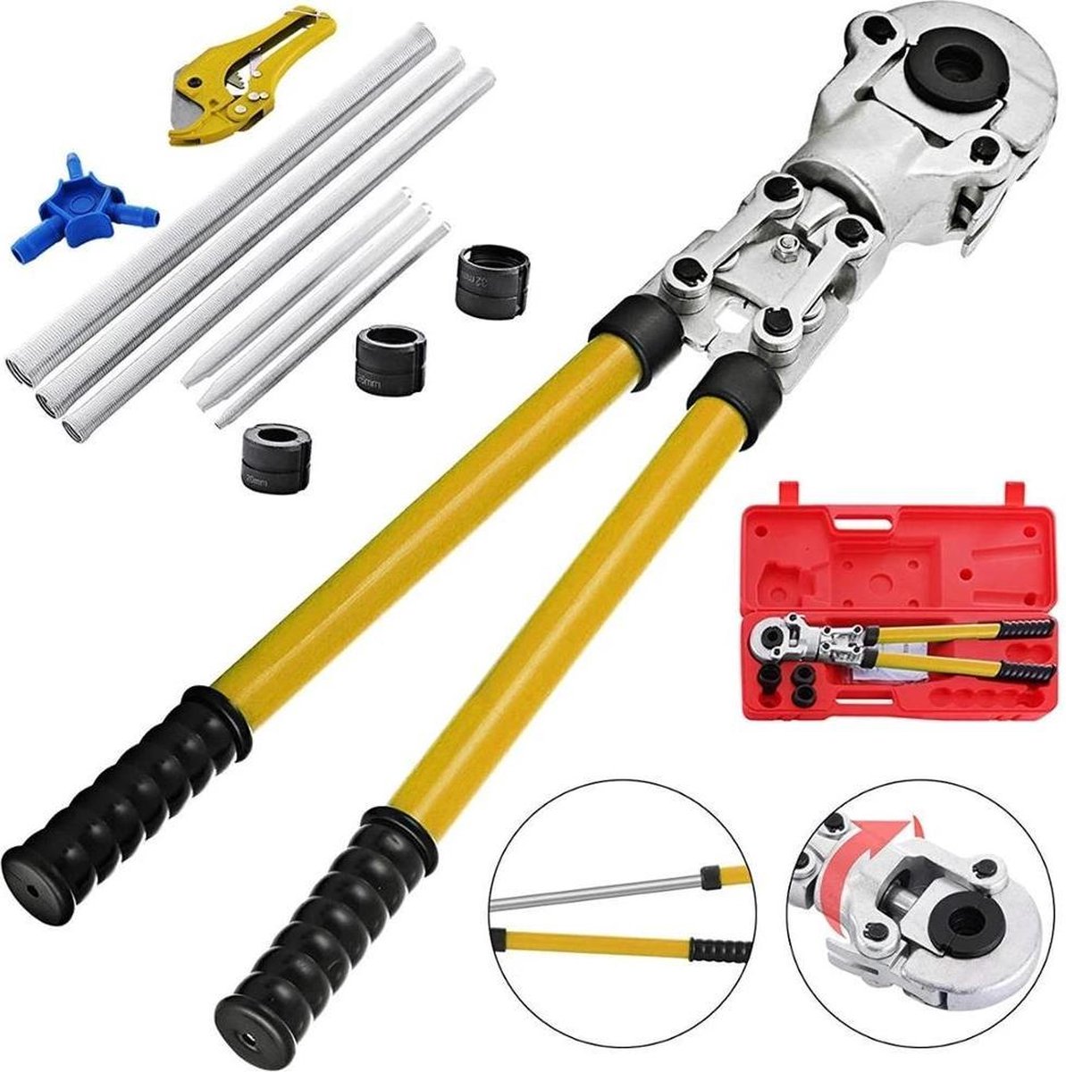 CGOLDENWALL Hydraulic tube crimping pliers, with TH16 20 26 32 mm² shapes, with 360° rotating head, 16T, for copper/aluminium plastic/Pex/PB tube