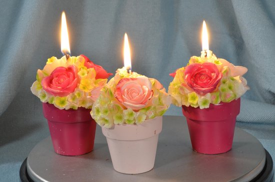 3x Bloemenkaarsen (wilde rozen) in stenen pot - Candles by Milanne - BEKIJK VIDEO