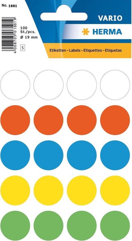 Herma 1881 Etiket Rond 19mm Assorti