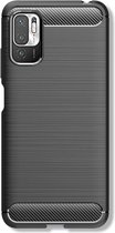 Shop4 - Poco M3 Pro 5G Hoesje - Zachte Back Case Brushed Carbon Zwart