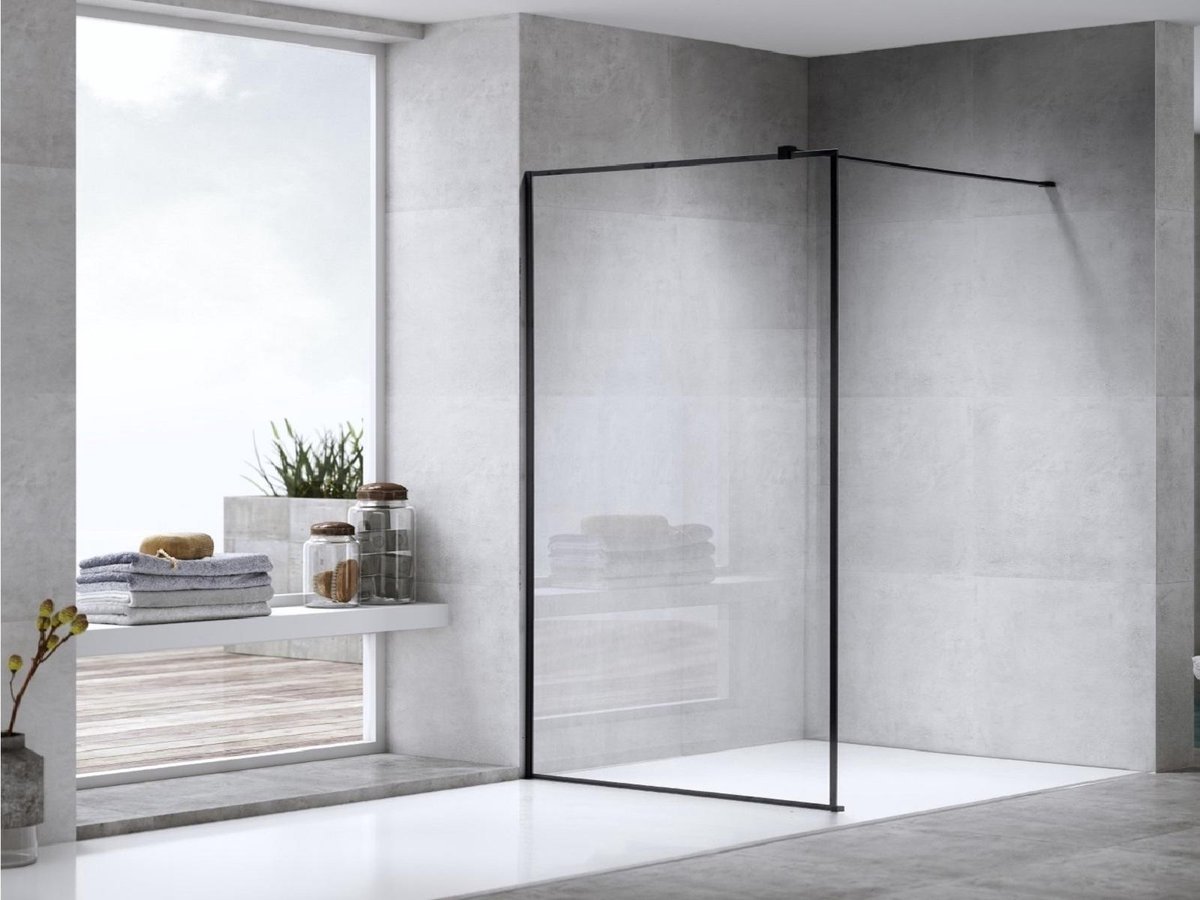 Mawialux douchewand 120x195cm - 8mm veiligheidsglas met nano coating - Mat zwart - Tampa 120 MZ