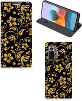 Bookcase Cadeau voor Oma Xiaomi Redmi Note 10 Pro Telefoonhoesje Gouden Bloemen