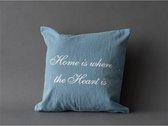 Kussenhoes blauw home is where the heart is 45x45 cm