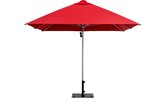 INOWA Lounge Parasol - Ø 300 cm - Rood - Vierkant - Alu frame - Polyester doek - Inclusief beschermhoes - Inclusief zwarte parasolvoet 45 kg staal