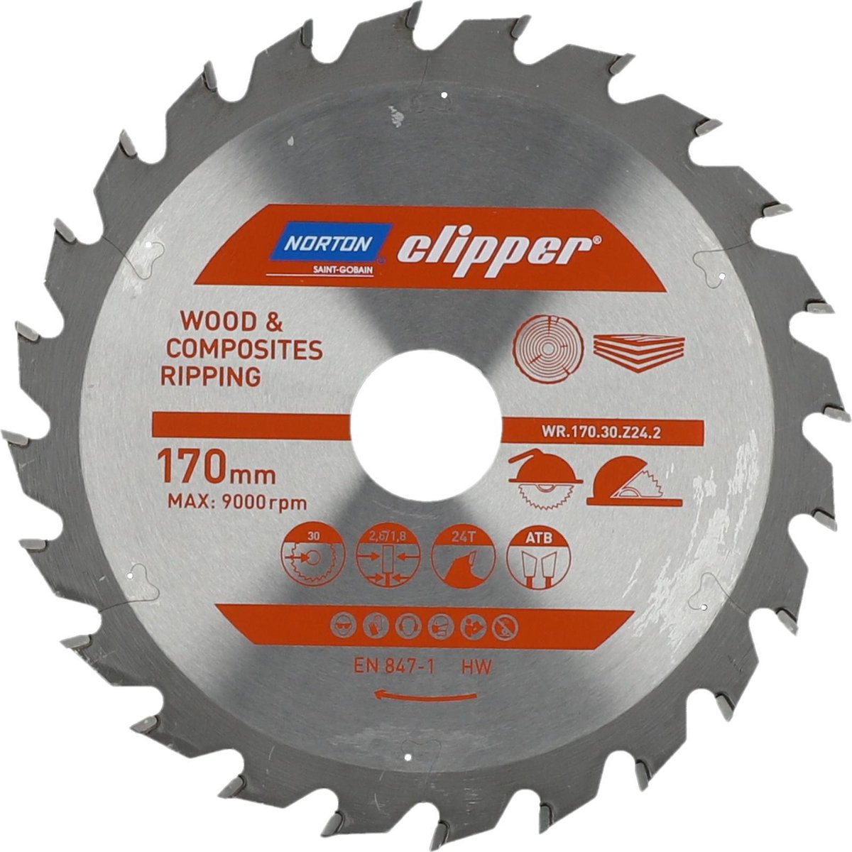 Norton Clipper Hout en Composiet - Zaagblad ATB Ripping - 170mm - 24 tanden - Voor Cirkelzagen en Afkortzagen