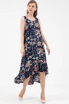 La Pèra Blauwe Lange Zomerjurk Dames jurk met volant blauw bloemen vrouwen - Maat M