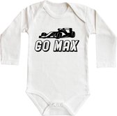 Romper - Go max ! - maat: 62/68 - lange mouw - baby - formule 1 - max verstappen - red bull racing - zwangerschap aankondiging - rompertjes baby - rompertjes baby met tekst - rompers - romper