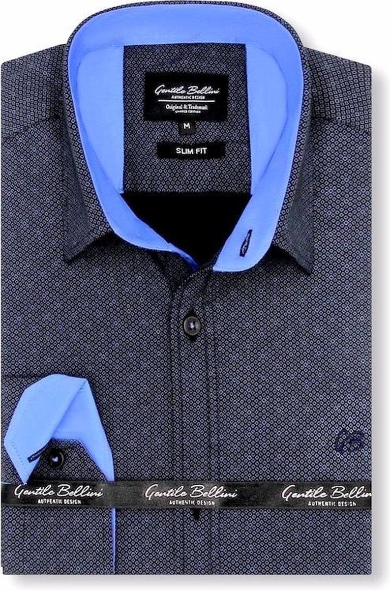 Heren Overhemd - Slim Fit - Circle Dots - Zwart - Maat XL