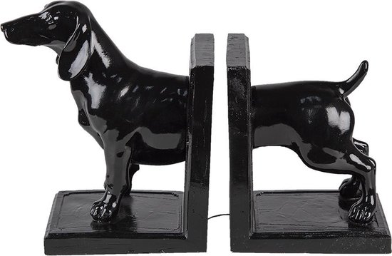 Clayre & Eef Boekensteunen Set van 2 Hond 25x9x15 cm Zwart Kunststof Boekenhouders