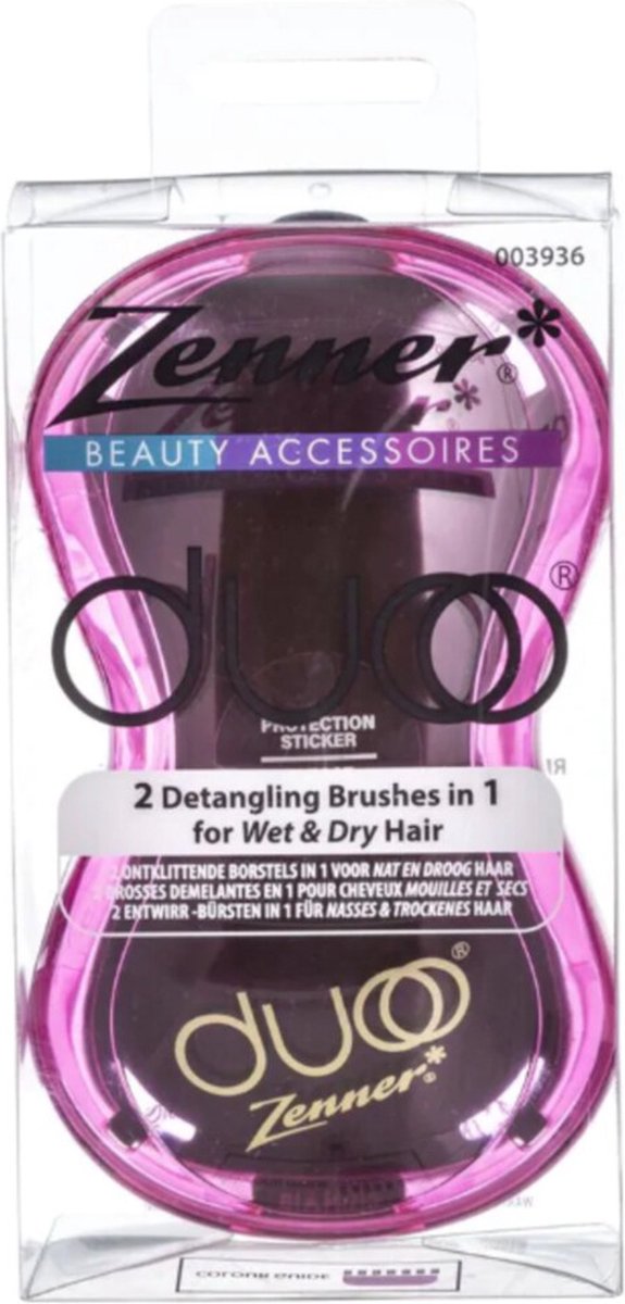 Zenner Duoo 2-in-1 Anti-Klit Haarborstel Roze/Zwart
