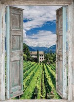 MuurMedia - Nature Collectie - Tuindoek Doorkijk - 95x130 cm – Wijngaard in het Italiaanse Tirol  - tuinposter - tuin decoratie - tuinposters buiten – tuinschilderij