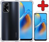 OPPO A74 4G Hoesje Siliconen Shock Proof Case Transparant Met Screenprotector - OPPO A74 4G Hoesje Cover Extra Stevig Met Screenprotector - Transparant