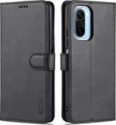 Voor Xiaomi Poco F3 AZNS Huid Voelen Kalf Textuur Horizontale Flip Lederen Case met Kaartsleuven & Houder & Portemonnee (Zwart)