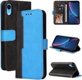 Zakelijke stiksels-kleur horizontale flip PU lederen tas met houder & kaartsleuven & fotolijst voor iPhone XR (blauw)