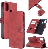 Voor Samsung Galaxy A21s Stiksels Stijl 2-Kleur Koe Textuur Horizontale Flip PU Lederen Case met Houder & Kaartsleuf & Lanyard (Rood)