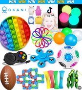 Okani© - Fidget toys pakket - WIN 100% TERUGBETAALD - 20 Toys Set - Pop it regenboog - Glow in the dark - Sticky balls - Tiktok speelgoed - Fidget cube - Fidget pad