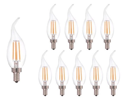 Tsong - Voordeelpak 10 stuks - Dimbare led lamp vlam - Filament - E14 fitting C37 - 5W vervangt 45W - 2700K warm wit licht