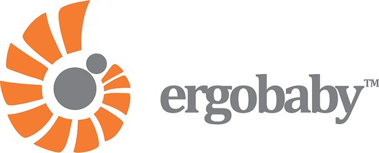 Ergobaby logo met oranje gebogen segmenten en twee grijze cirkels.