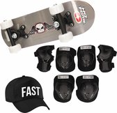 Skateboard set voor kinderen maat L -10 jaar/valbescherming/fast pet/skateboard met print 43 cm zwart/grijs