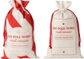 J-Line Zak Kerst Frans Katoen Wit/Rood Medium Set van 8 stuks