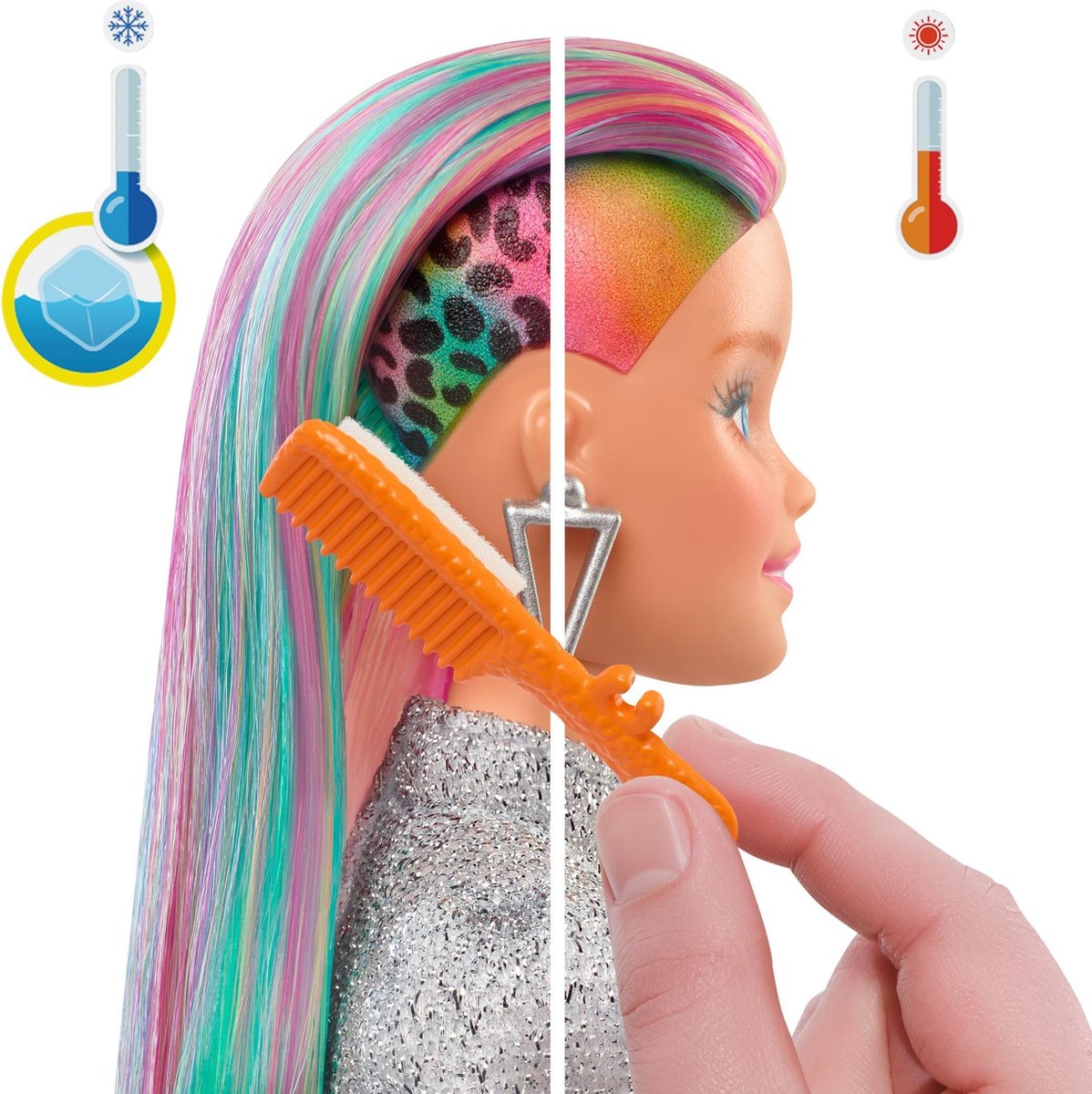 Barbie Leopard Regenbooghaar pop (blond) — afbeelding 3