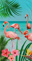 Zachte Luxe Strandlaken - 100x180cm - 100% Velours - Polyvelvet - Ibiza Flamingo