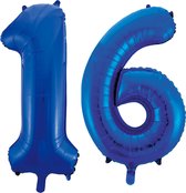 Blauwe folie ballonnen cijfer 16.