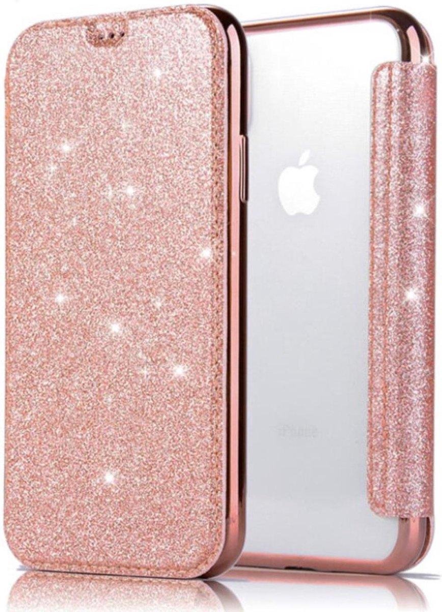 Geschikt voor Apple iPhone XS Max Flip hoesje - Roze - Folio Glitter