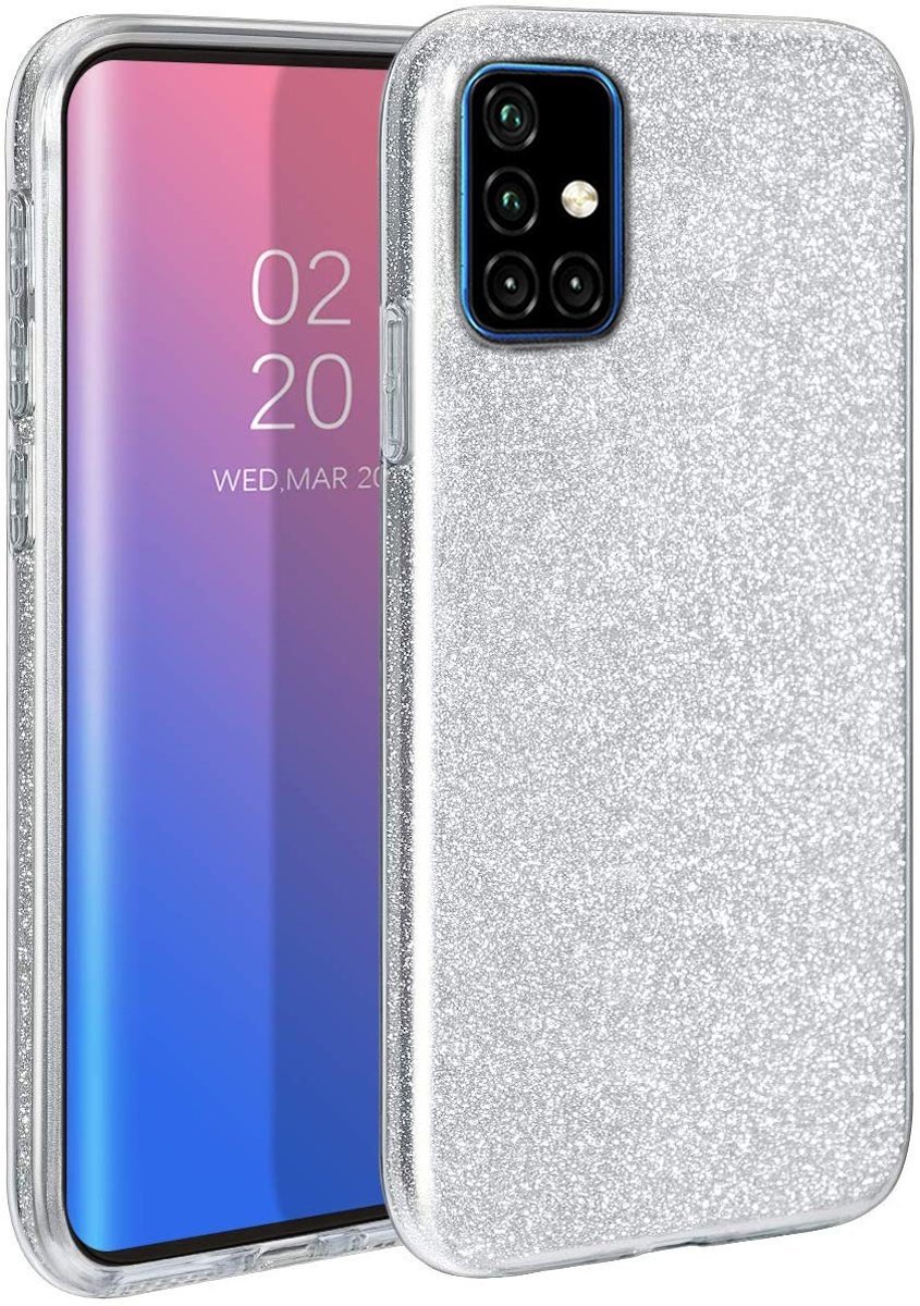 BixB Samsung A51 Hoesje - Backcover Glitter TPU - Zilver
