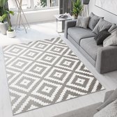 Tapiso Bali PP Vloerkleed Woonkamer Slaapkamer Lichtgrijs Wit Diamond Design Sfeervol Modern Geometrisch Duurzaam Hoogwaardig Tapijt Maat - 200x300