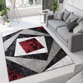 Tapiso Bali PP Vloerkleed Woonkamer Slaapkamer Grijs Rood Abstract Design Interieur Woonsfeer Modern Duurzaam Hoogwaardig Tapijt Maat - 120x170