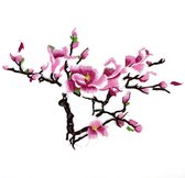 Magnolia Bloesem tak Opnaai Embleem Patch Rechts 38 cm / 28 cm / Roze Wit Bruin